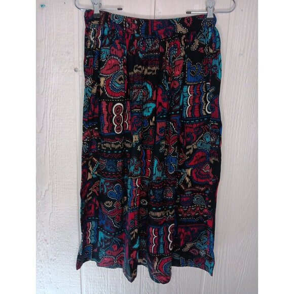 Vtg Sag Harbor Women's 9/10 Midi Skirt Bold Boho Floral Partial Wrap Rayon - Picture 3 of 7